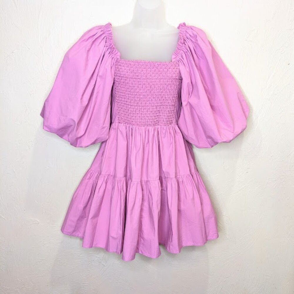 Sofie the Label Puff Sleeve Mini Dress Size S Tiered Skirt Pink Babydoll NWT